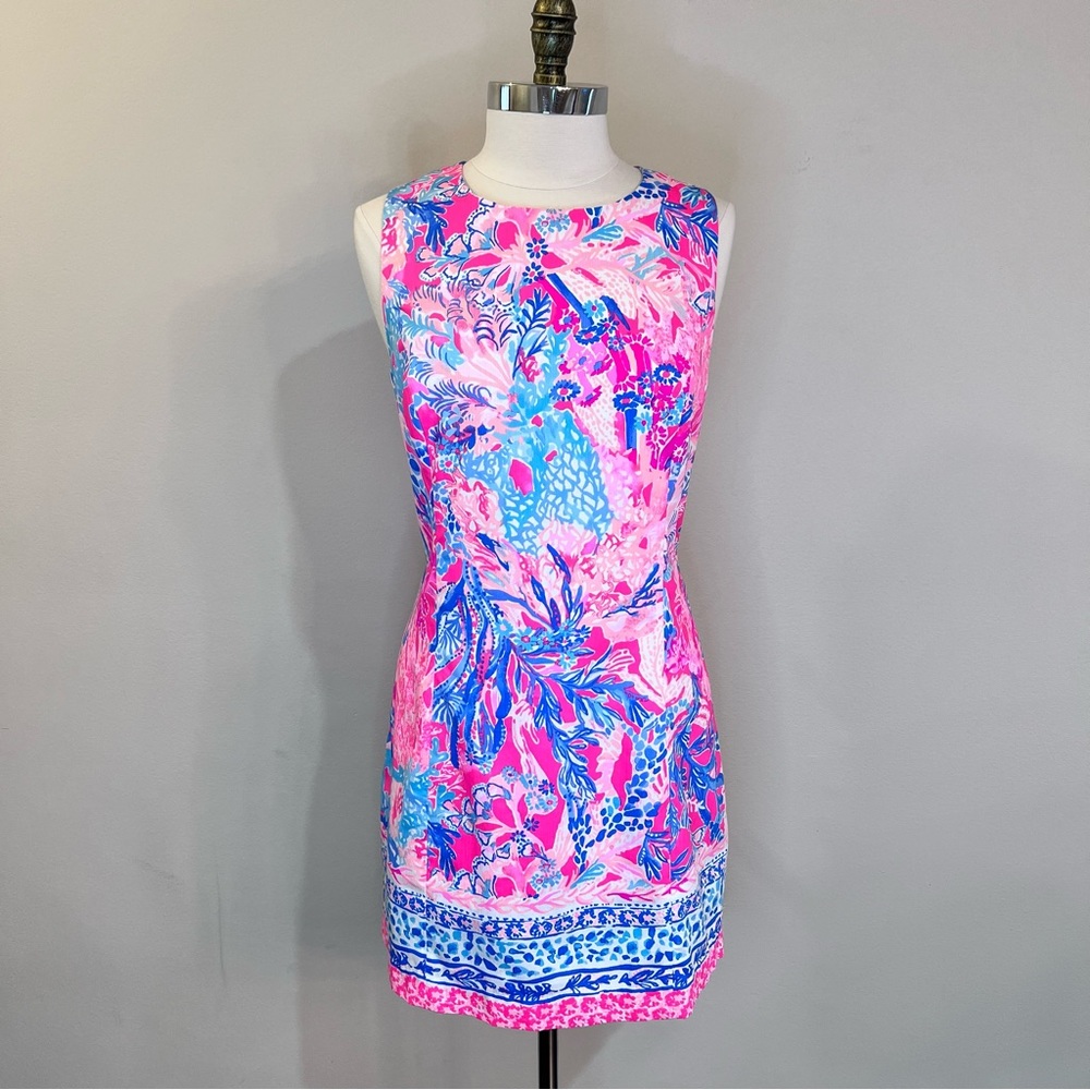 NWT Lilly Pulitzer Mila Engineered Shift Dress – Aquadesic Print – Size 14